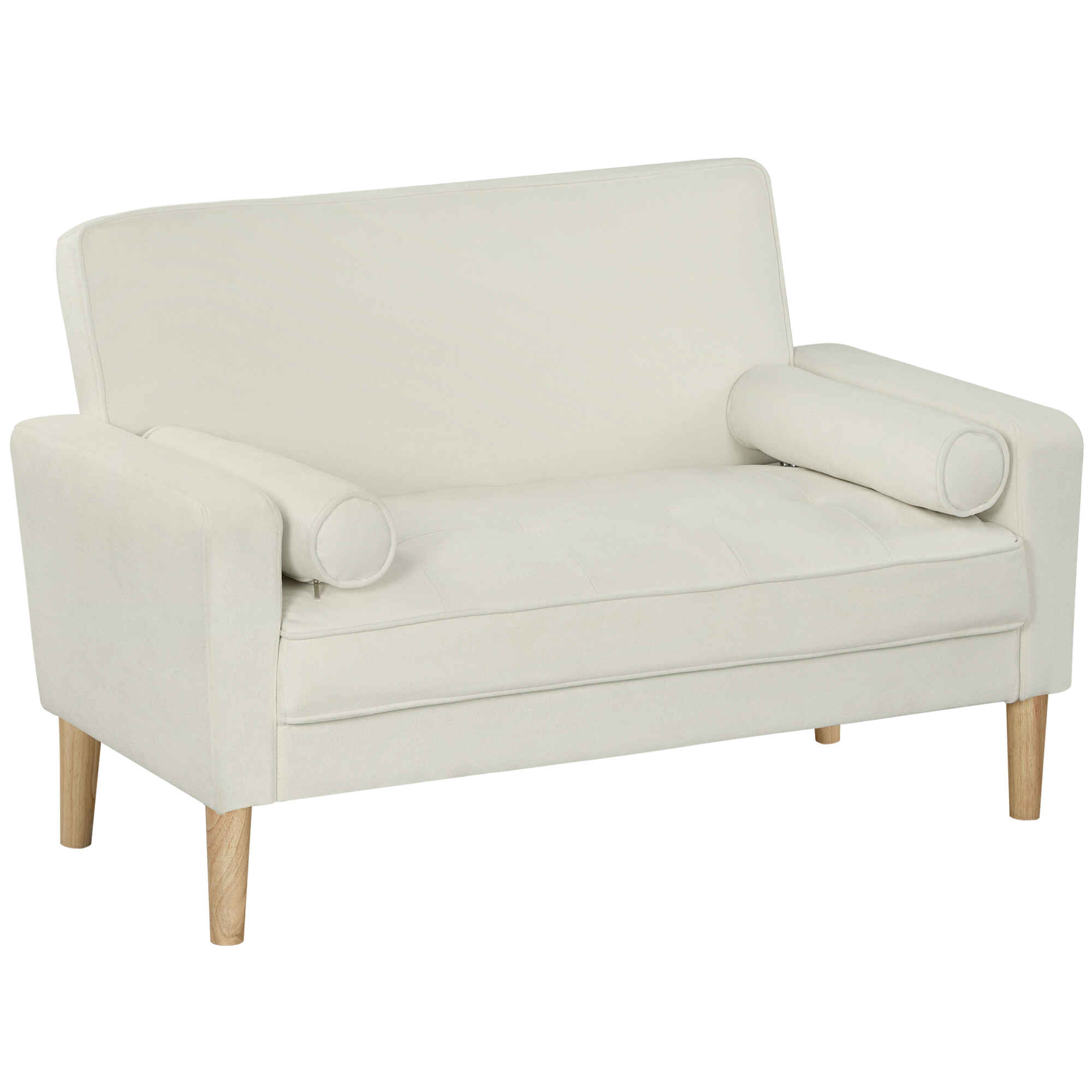 Sofá de 2 Plazas Tapizado en Terciopelo Sofá de Salón de 130 cm con Asiento Capitoné y Patas de Madera para Espacios Pequeños Dormitorio Sala de Estar Oficina Crema