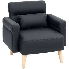 Sofá de 1 Plaza Tapizado en Cuero Sintético Sofá de Salón de 77 cm con Reposabrazos Acolchado Grueso Respaldo Acanalado y Patas de Madera para Dormitorio Sala de Estar Negro