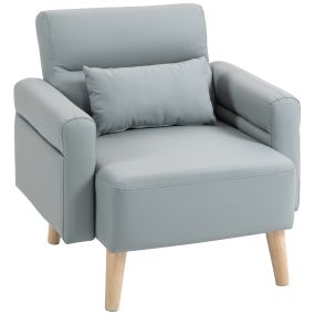 Sofá de 1 Plaza Tapizado en Cuero Sintético Sofá de Salón de 77 cm con Reposabrazos Acolchado Grueso Respaldo Acanalado y Patas de Madera para Dormitorio Sala de Estar Gris