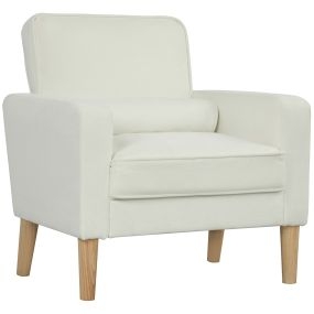 Sofá de 1 Plaza Tapizado en Terciopelo Sofá de Salón de 76 cm con Asiento Capitoné y Patas de Madera para Espacios Pequeños Dormitorio Sala de Estar Oficina Crema