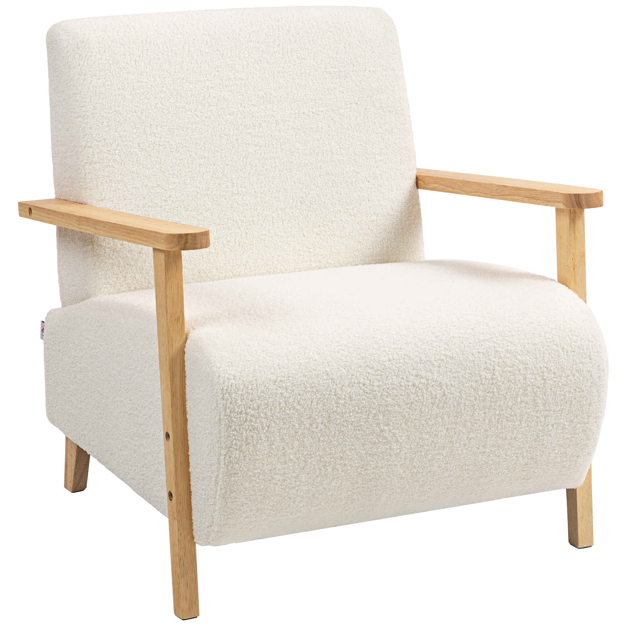 Sofá de 1 Plaza Tapizado en Borreguito Sofá de Salón de 74,5 cm con Acolchado Grueso Reposabrazos y Patas de Madera para Dormitorio Sala de Estar Crema