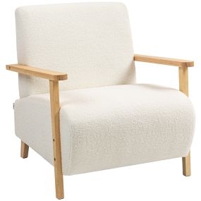 Sofá de 1 Plaza Tapizado en Borreguito Sofá de Salón de 74,5 cm con Acolchado Grueso Reposabrazos y Patas de Madera para Dormitorio Sala de Estar Crema