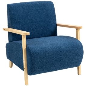 Sofá de 1 Plaza Tapizado en Borreguito Sofá de Salón de 74,5 cm con Acolchado Grueso Reposabrazos y Patas de Madera para Dormitorio Sala de Estar Azul Oscuro