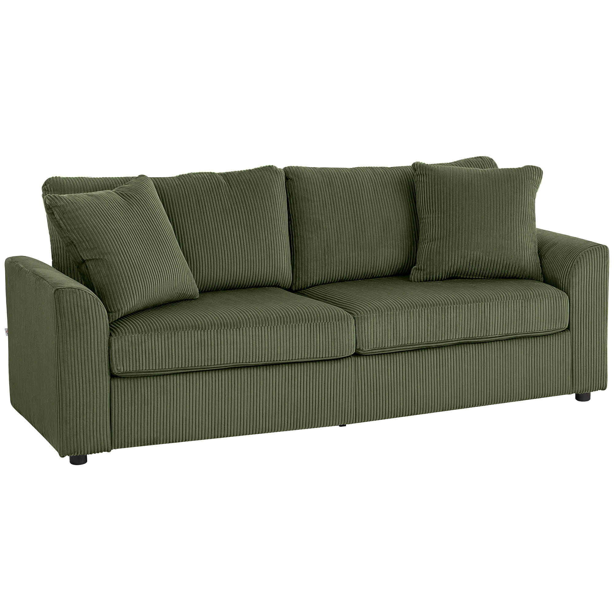 Sofá de 3 Plazas Sofá de Salón 212x80x88 cm Tapizado en Pana con 2 Almohadas Reposabrazos y Cojín de Muelles Diseño Moderno para Sala de Estar Dormitorio Verde