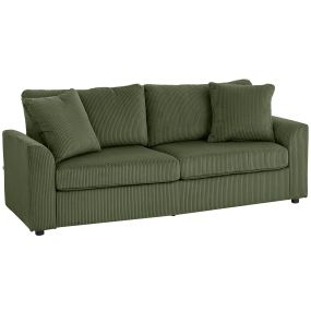 Sofá de 3 Plazas Sofá de Salón 212x80x88 cm Tapizado en Pana con 2 Almohadas Reposabrazos y Cojín de Muelles Diseño Moderno para Sala de Estar Dormitorio Verde