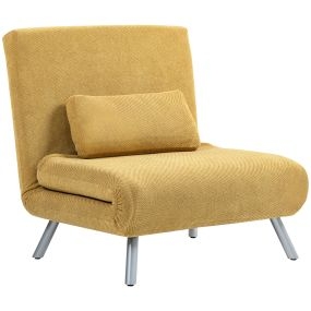 Sofá Cama de 1 Plazas 3 en 1 Sillón Cama Plegable Tapizado en Pata de Gallo con Respaldo Ajustable de 5 Niveles y Almohada Acolchada para Oficina Dormitorio Salón 80x75x83 cm Amarillo