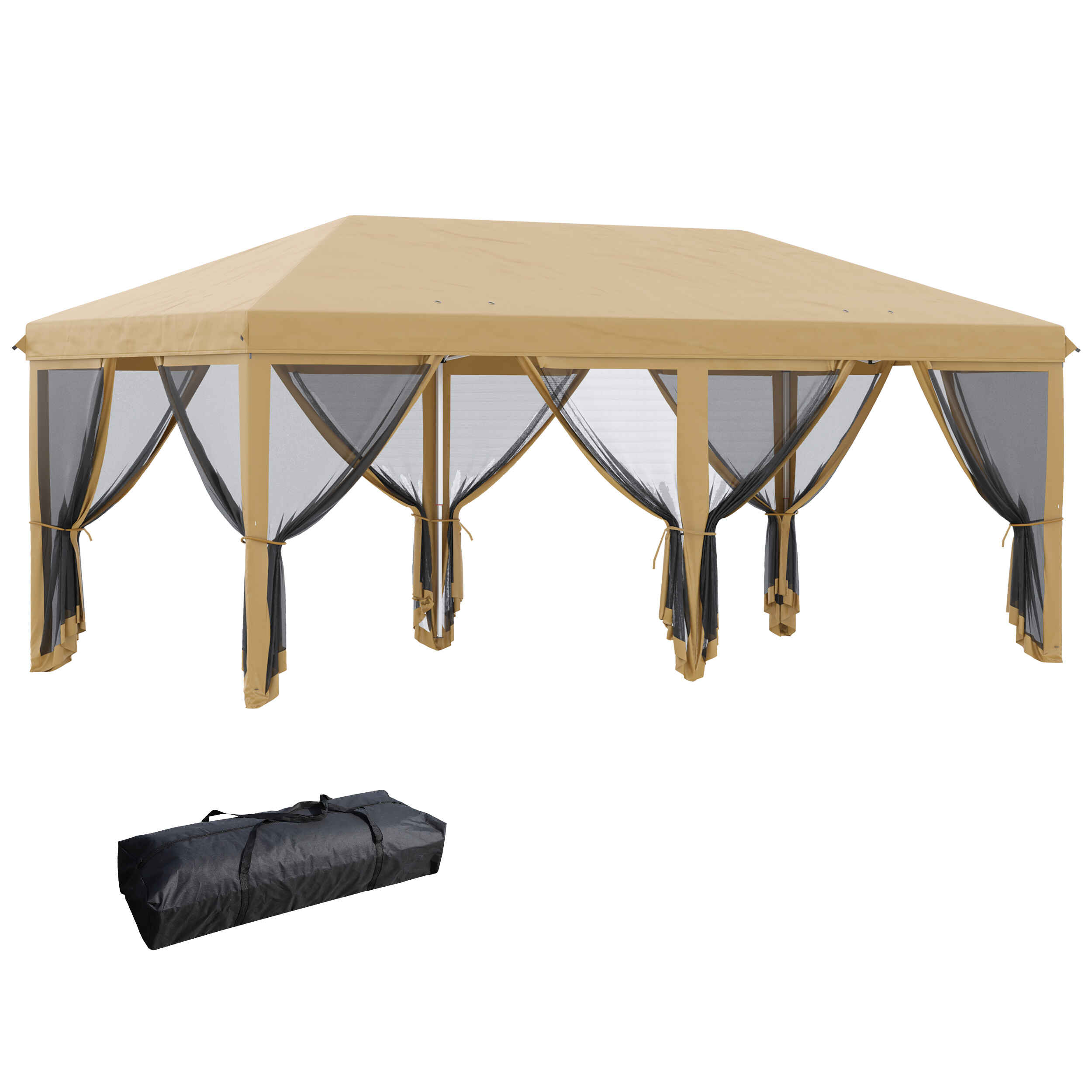 Carpa Plegable Pop-Up Gazebo 6x3 m Cenador Plegable con 6 Paredes Laterales de Malla Anti-UV y Bolsa de Transporte para Camping Fiestas Beige