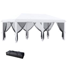 Carpa Plegable Pop-Up Gazebo 6x3 m Cenador Plegable con 6 Paredes Laterales de Malla Anti-UV y Bolsa de Transporte para Camping Fiestas Crema