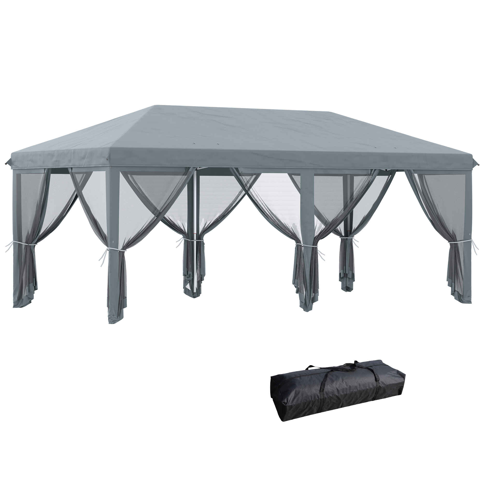 Carpa Plegable Pop-Up Gazebo 6x3 m Cenador Plegable con 6 Paredes Laterales de Malla Anti-UV y Bolsa de Transporte para Camping Fiestas Gris
