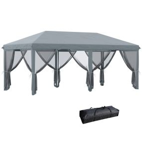 Carpa Plegable Pop-Up Gazebo 6x3 m Cenador Plegable con 6 Paredes Laterales de Malla Anti-UV y Bolsa de Transporte para Camping Fiestas Gris