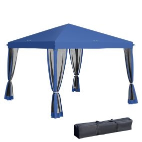 Carpa Plegable 3x3 m Cenador de Jardín con 4 Paredes Laterales de Malla 8 Orificios de Drenaje Impermeable y Bolsa de Transporte Gazebo para Exterior Jardín Patio Fiestas Azul