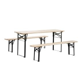 Conjunto Mesa y 2 Bancos Plegables de Jardín Muebles para Camping Picnic Mesa de 180x50x75 cm y Asiento de 180x25x45 cm Madera y Negro
