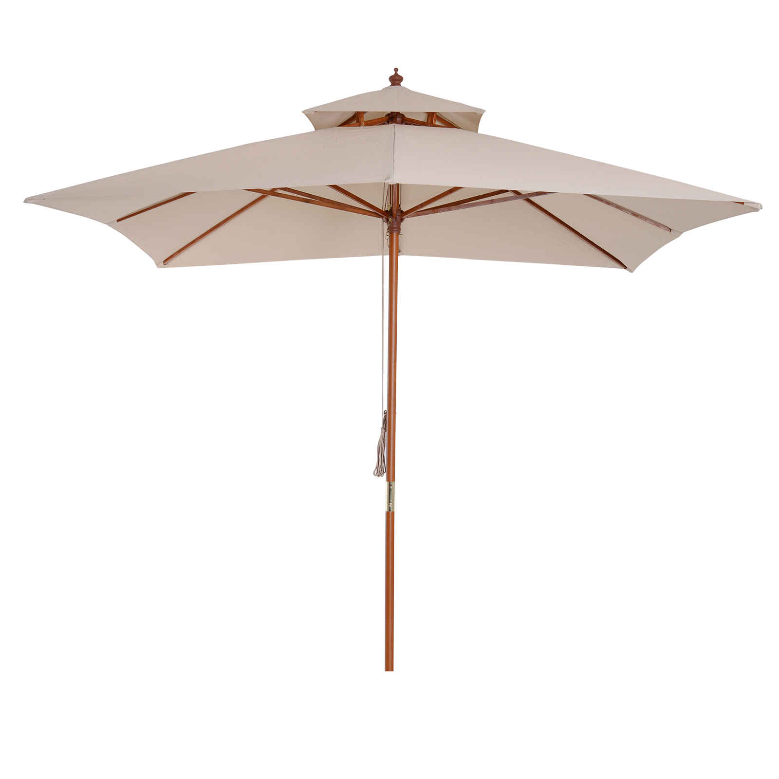 Sombrilla de Jardín 3x3x3 m Parasol de Jardín de Bambú con Doble Techo Sistema de Polea Impermeable para Terraza Balcón Exterior Beige