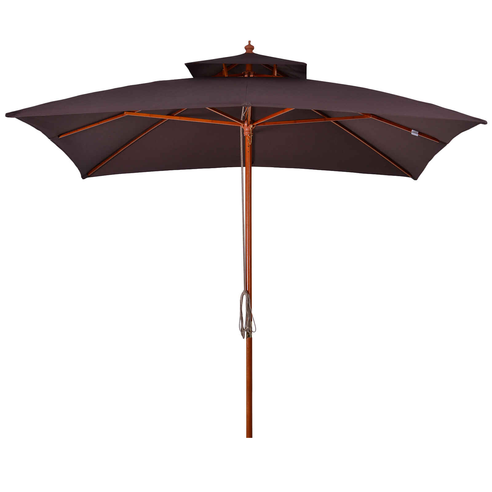 Sombrilla de Jardín 3x3x3 m Parasol de Jardín de Bambú con Doble Techo Sistema de Polea Impermeable para Terraza Balcón Exterior Marrón