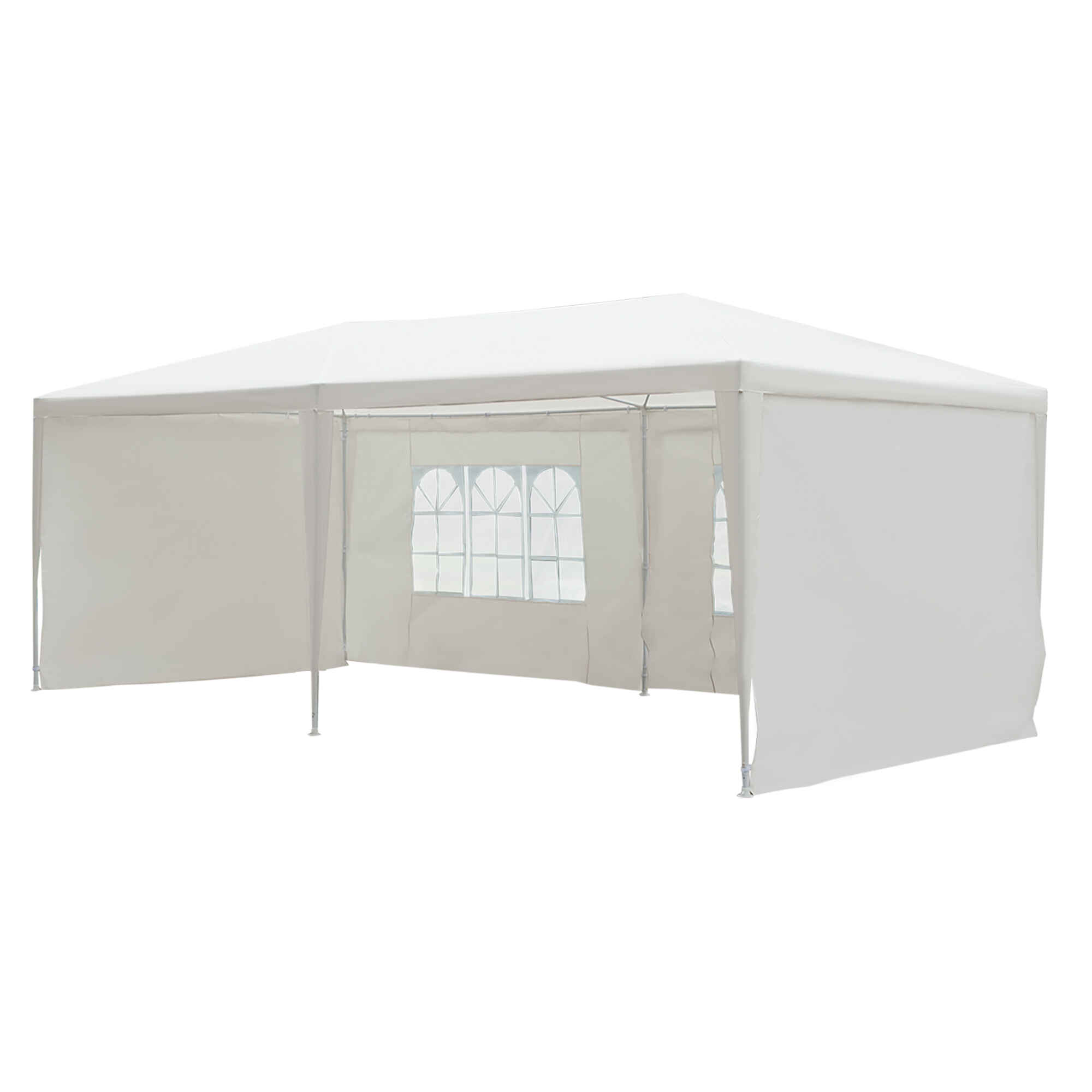 Carpa de Jardín 6x3x2,5 m con 4 Paredes Laterales y 2 Ventanas Cenador Gazebo de Exterior Marco de Acero para Fiestas Eventos Bodas Blanco