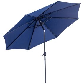 Sombrilla de Jardín Ø295x250 cm con Manivela Parasol Exterior con Mecanismo de Inclinación y Poste Desmontable de Metal para Terraza Piscina Patio Azul