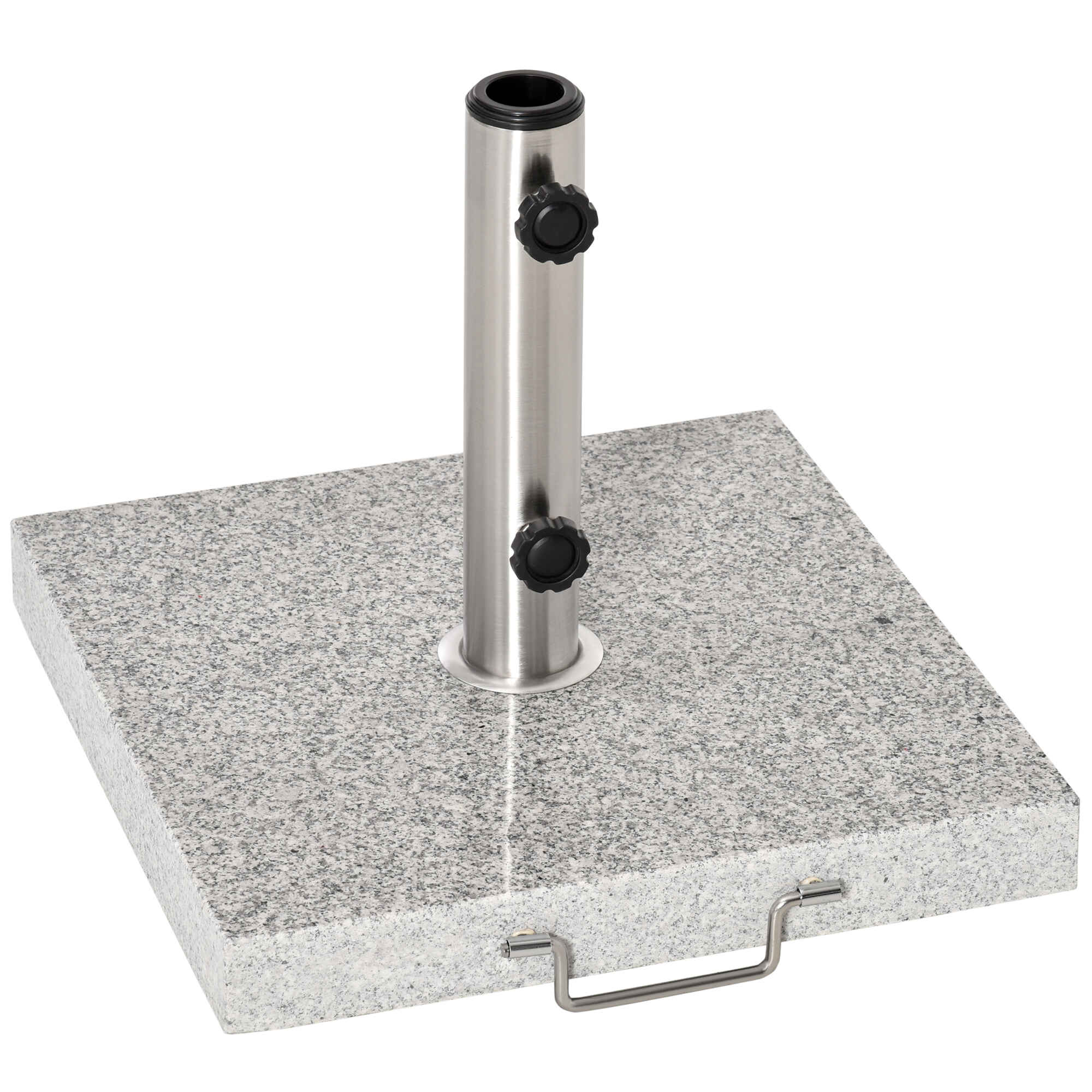Base de Sombrilla Exterior Universal 25 kg de Mármol con 2 Ruedas y Asa de Transporte Tubo de Ø35/38/48 mm Soporte de Parasol para Jardín Balcón Patio 40x40x36 cm Gris