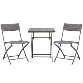 Conjunto de Muebles de Jardín Plegable de 3 Piezas Juego de Sillas y Mesa de Ratán para Patio Balcón Jardín Diseño Trenzado Elegante Mesa de 60x60x72 cm Negro