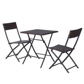 Conjunto de Muebles de Jardín Plegable de 3 Piezas Juego de Sillas y Mesa de Ratán para Patio Balcón Jardín Diseño Trenzado Elegante Mesa de 60x60x72 cm Marrón