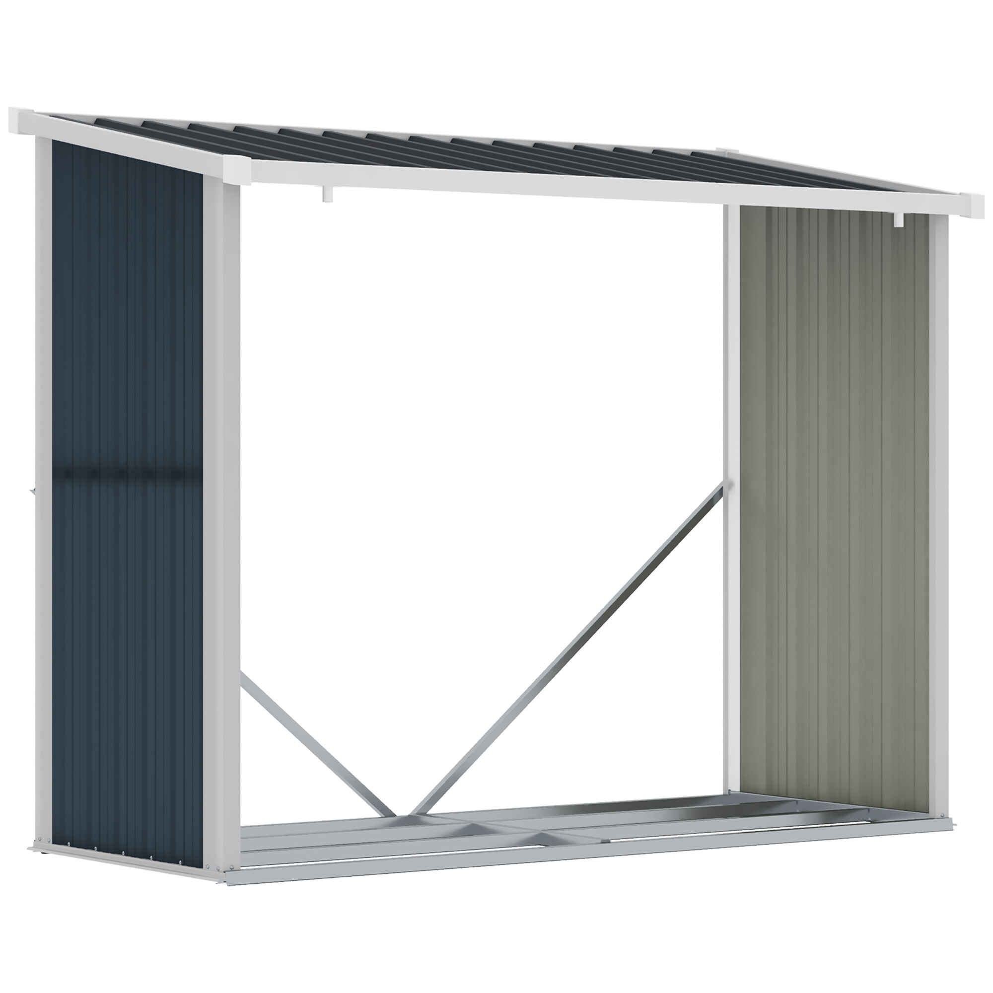 Casetilla para Leña Acero Galvanizado Cobertizo Leñero de Almacenamiento de Troncos con Techo Inclinado para Jardín Terraza Exterior 185x84x133,5/148,5 cm Gris