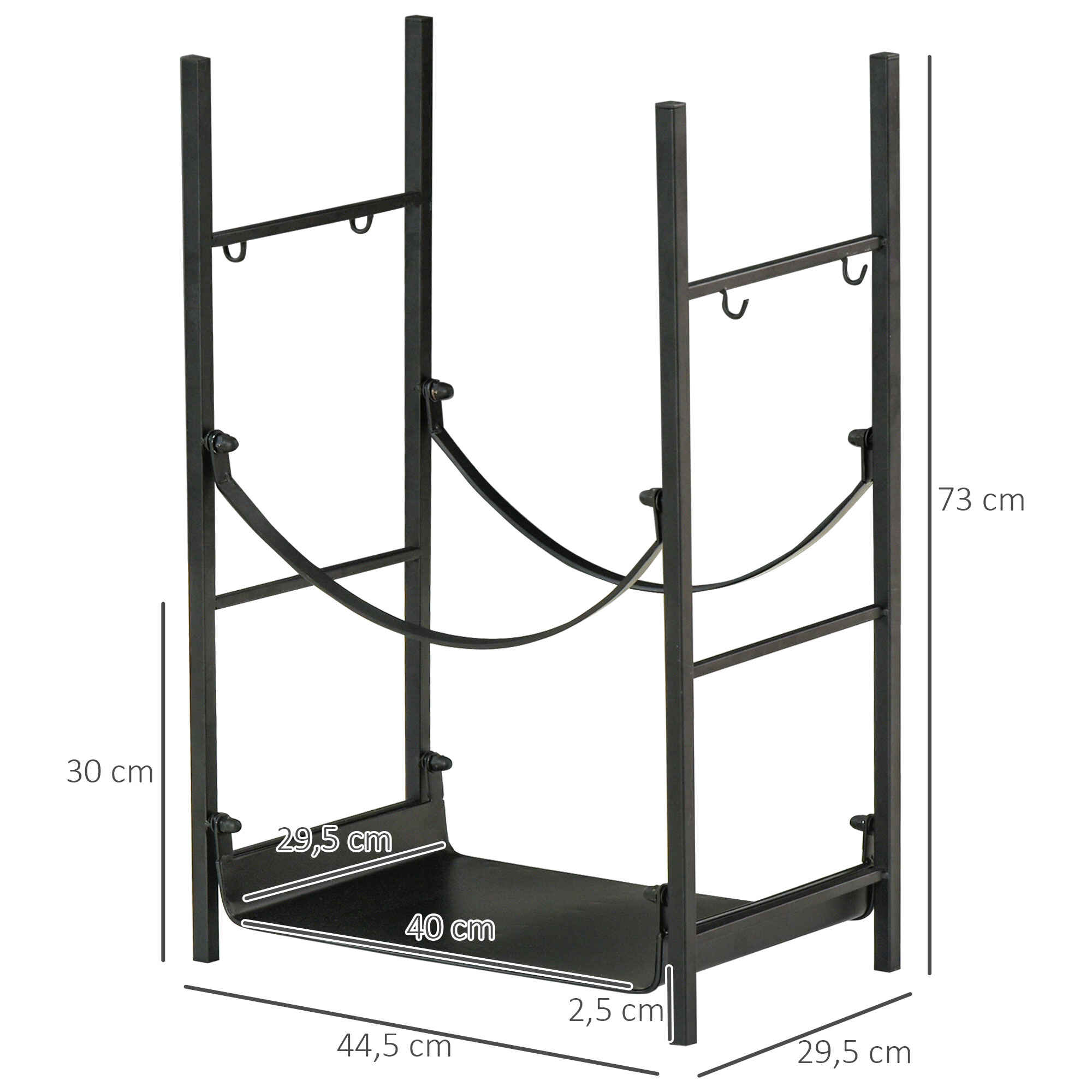 Estante para Leña Metálico Leñero Exterior e Interior Vintage con Rejilla y  Base Elevada Carga Máx. 40 kg 47x30x38 cm Negro