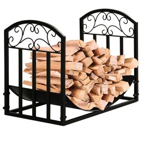 Soporte para Leña Estante de Leña Leñero de Metal con Estante Curvo Carga 60 kg para Interior y Exterior 60,5x36x46,5 cm Negro