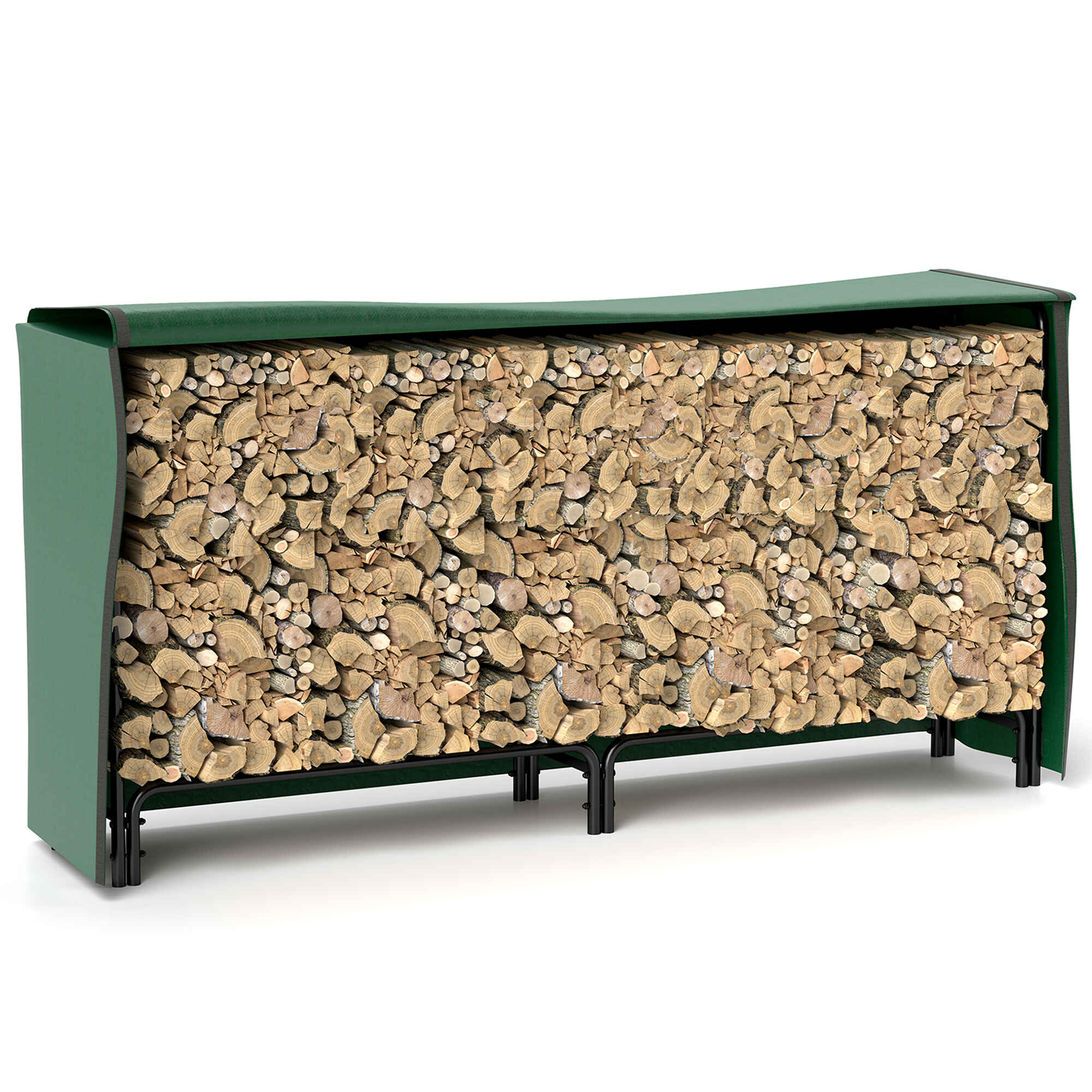 Soporte para Leña con Cubierta Estante de Leña Leñero de Metal Ajustable con Estante para Interior y Exterior Carga 200kg 200x36x99 cm Verde Oscuro y Negro