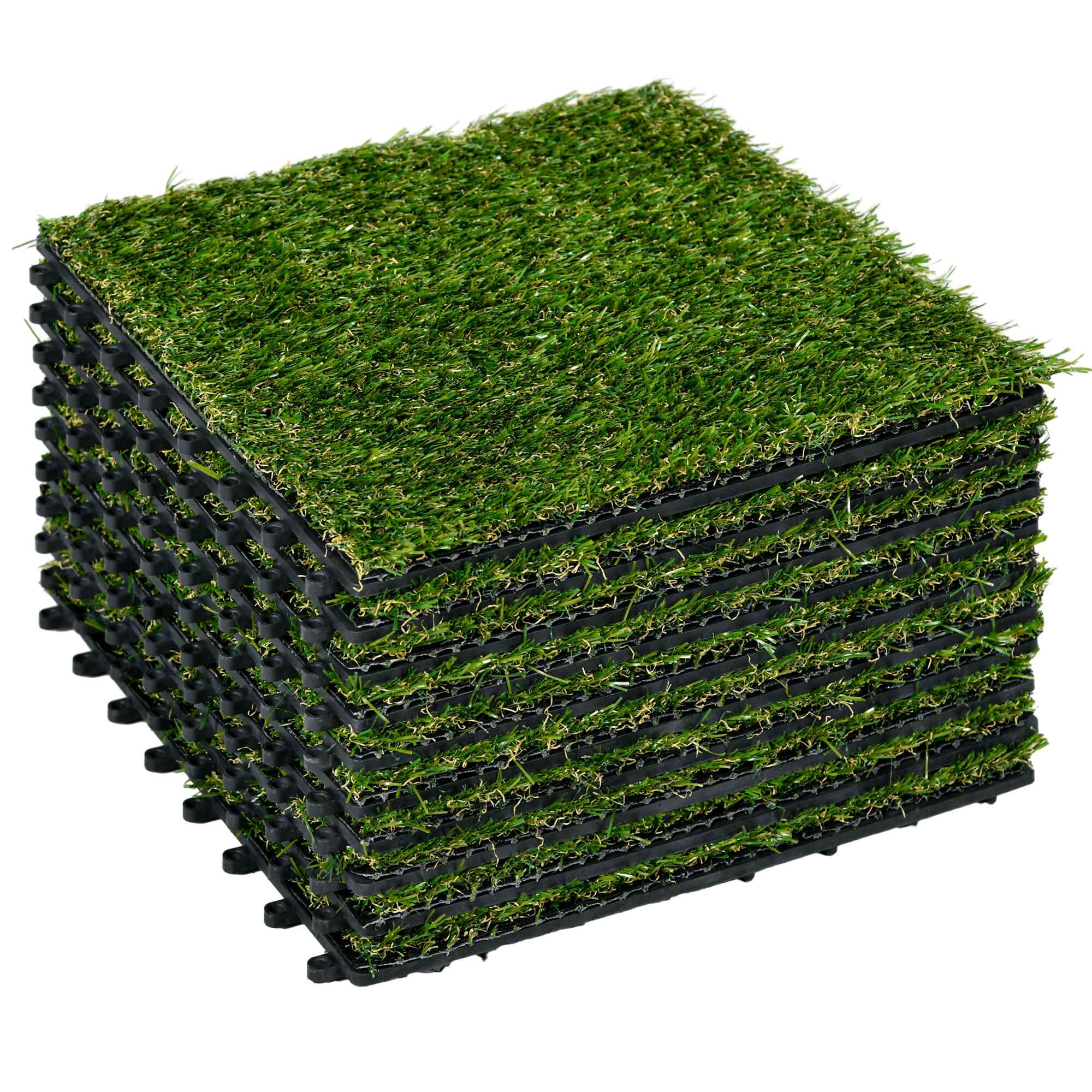 Césped Artificial de 10 Piezas Alfombra Césped Artificial 30x30 cm con Altura de Hierba 20 mm Anti-UV Césped Sintético para Jardín Patio Balcón Verde Oscuro