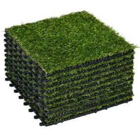 Césped Artificial de 10 Piezas Alfombra Césped Artificial 30x30 cm con Altura de Hierba 20 mm Anti-UV Césped Sintético para Jardín Patio Balcón Verde Oscuro