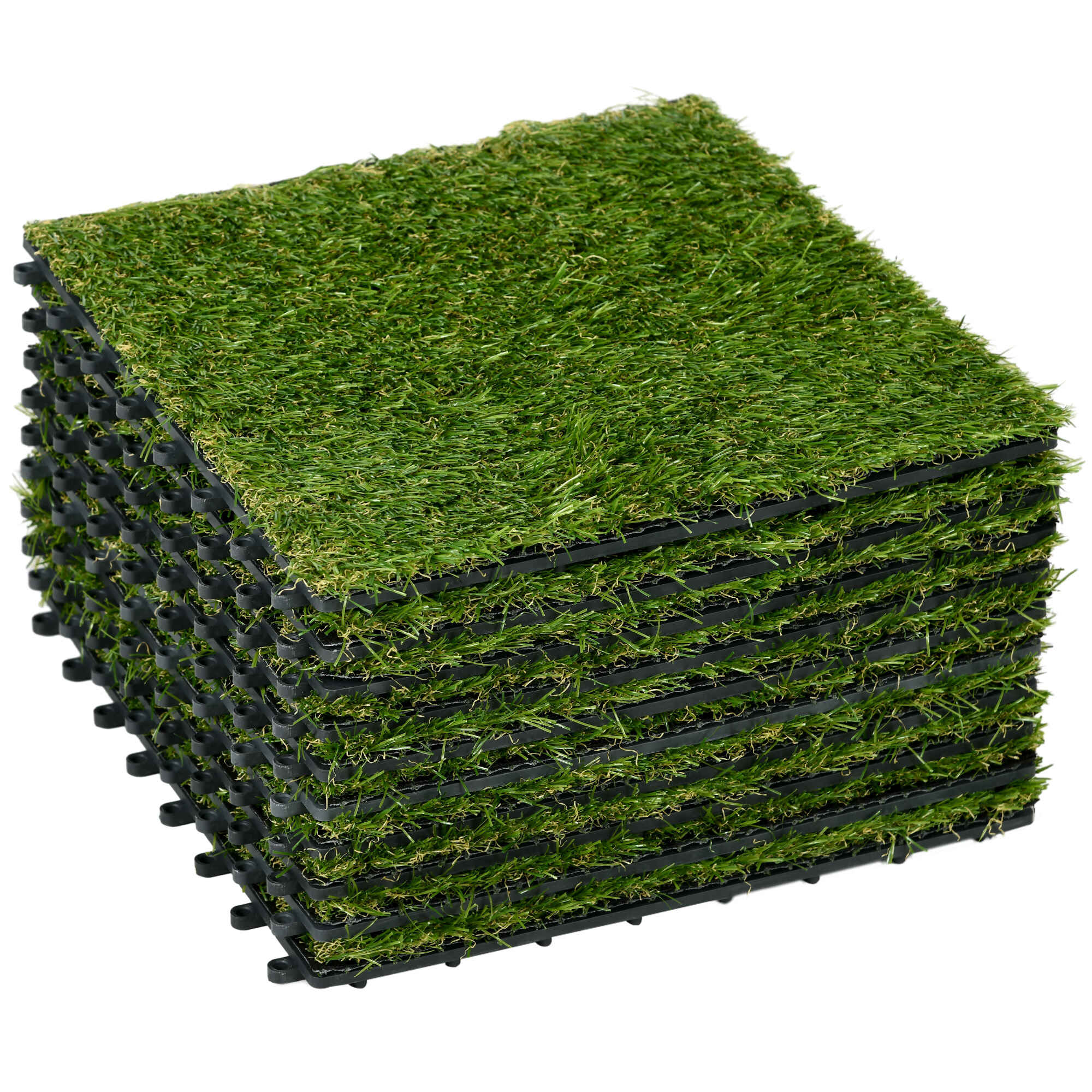 Césped Artificial de 10 Piezas 30x30 cm Césped Sintético con Altura de Hierba 25 mm Anti-UV Alfombra Césped Artificial para Jardín Escuela Patio Verde Oscuro