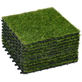 Césped Artificial de 10 Piezas 30x30 cm Césped Sintético con Altura de Hierba 25 mm Anti-UV Alfombra Césped Artificial para Jardín Escuela Patio Verde Oscuro