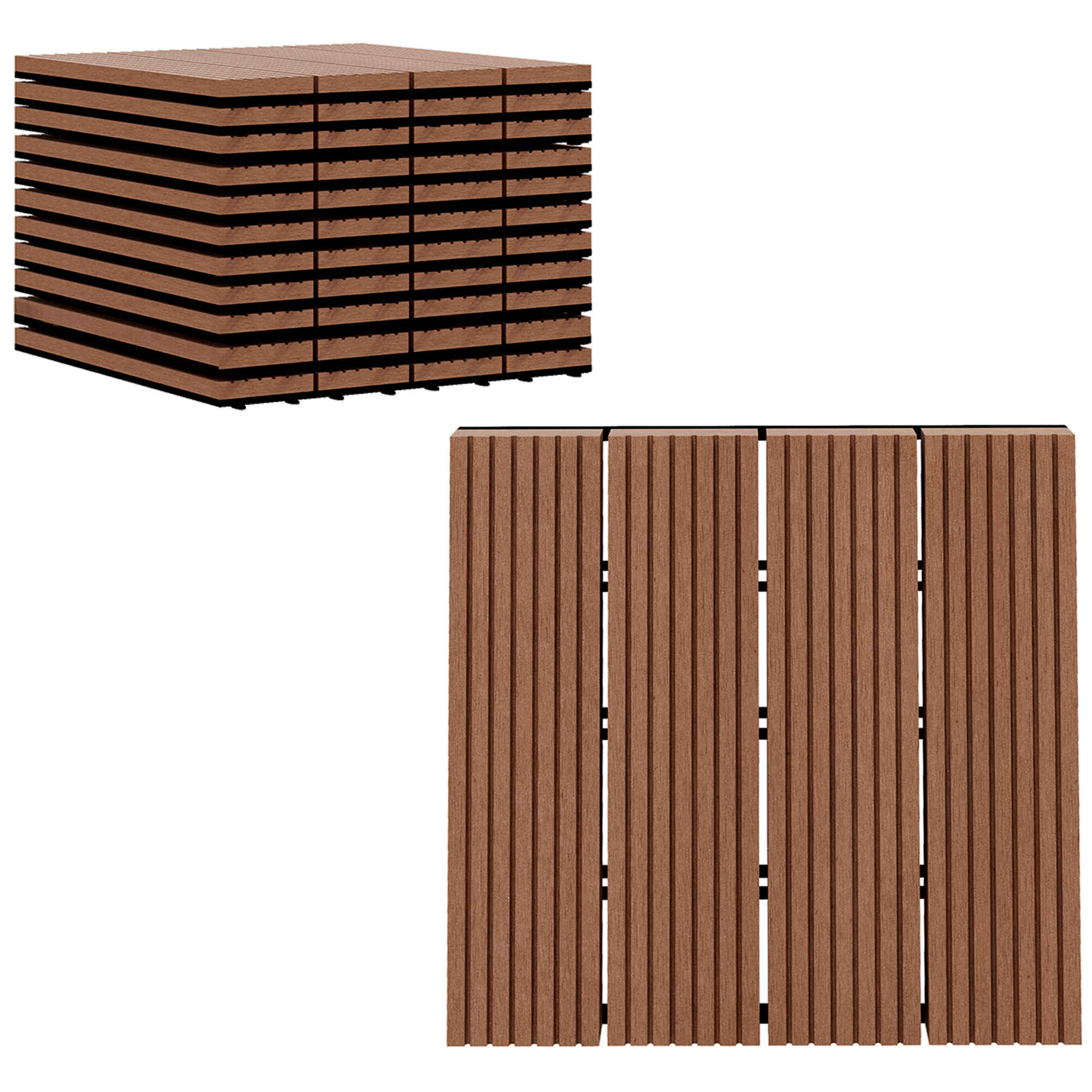Set de 11 Piezas Baldosas de Exterior 30x30 cm 1 m² Suelo de Jardín Exterior Antideslizantes y Resistentes al Clima de Fácil Instalación para Jardín Terraza Balcón Marrón