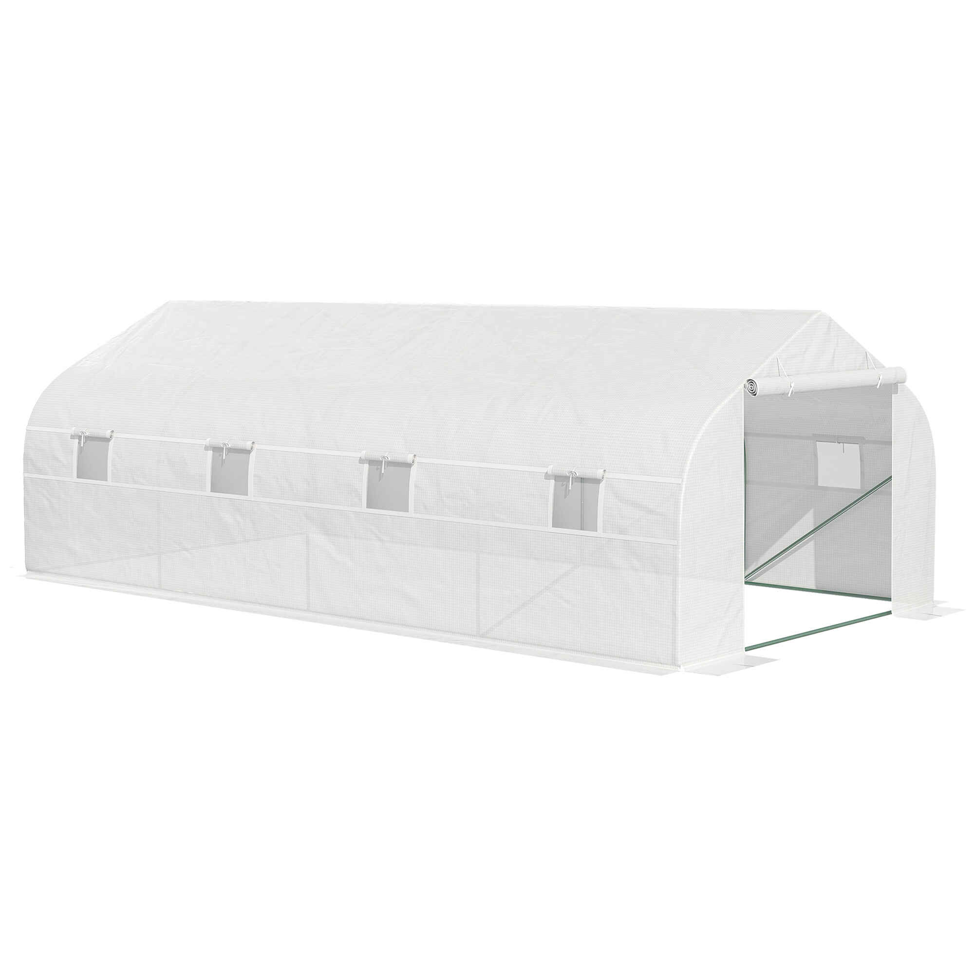 Invernadero de Jardín 6x3x2 m Tipo Túnel para Cultivo Plantas Verduras con 8 Ventanas Transpirables y Puerta Enrollable con Cremallera Acero Blanco