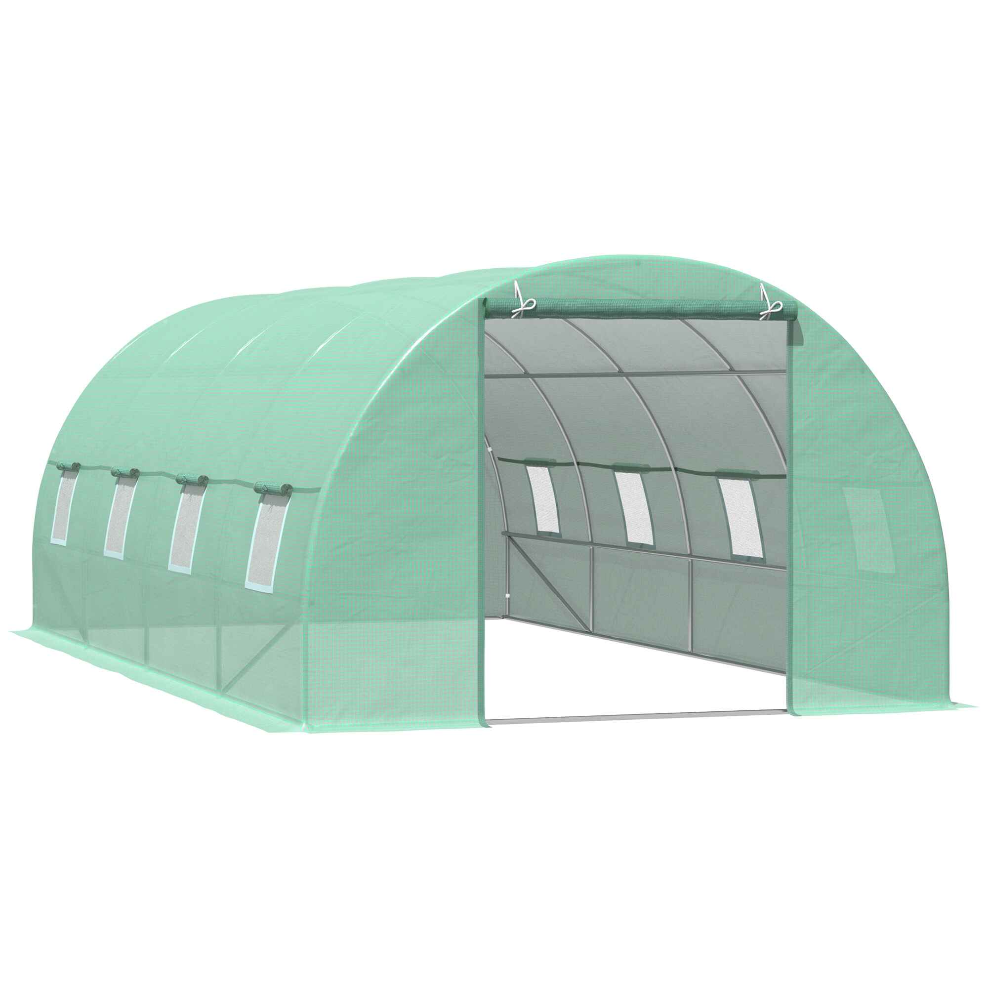 Invernadero de Túnel 600x300x200 cm Invernadero de Jardín con Puerta Enrollable 8 Ventanas Cubierta PE 140g/m² y Tubo de Acero para Cultivos Plantas Verduras Verde