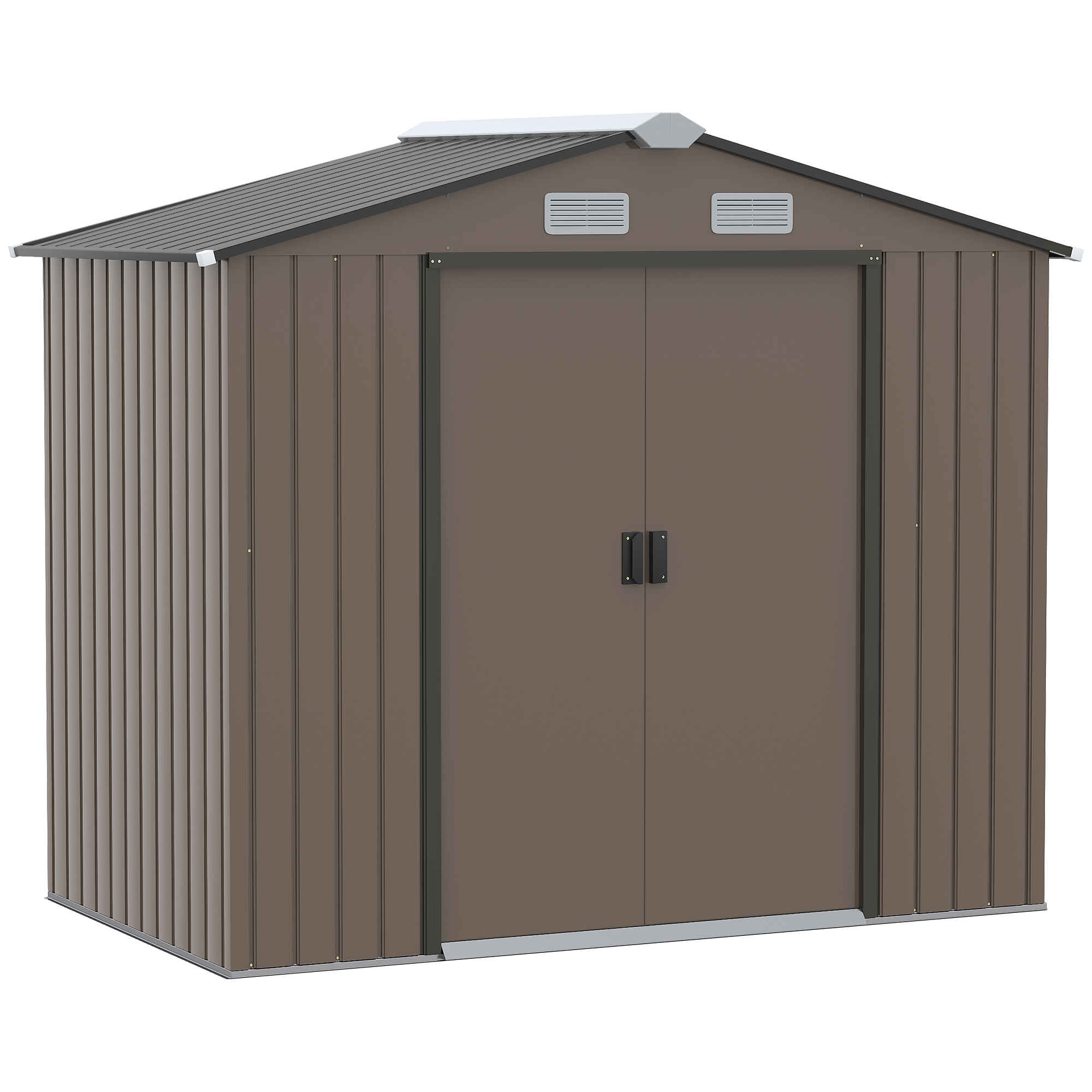 Cobertizo de Jardín con Base de Refuerzo Sin Suelo 213x130x185 cm 2,5m² Caseta de Jardín Exterior con 2 Puertas Correderas y 4 Ventanas para Almacenamiento de Herramientas Marrón