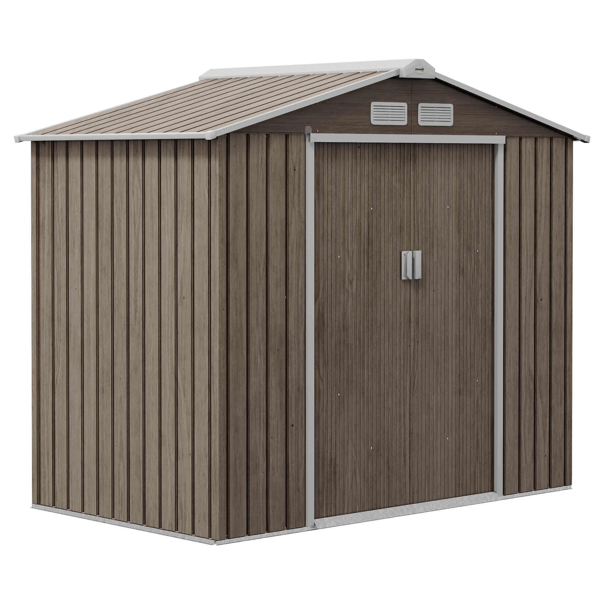 Cobertizo de Jardín con Base de Refuerzo Sin Suelo 213x130x185 cm 2,5m² Caseta de Jardín Exterior con 2 Puertas Correderas y 4 Ventanas para Almacenamiento de Herramientas Efecto Madera