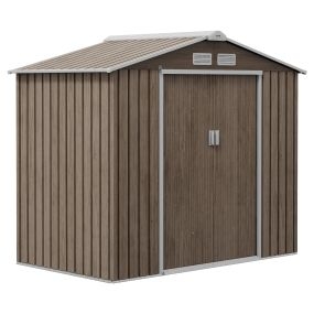 Cobertizo de Jardín con Base de Refuerzo Sin Suelo 213x130x185 cm 2,5m² Caseta de Jardín Exterior con 2 Puertas Correderas y 4 Ventanas para Almacenamiento de Herramientas Efecto Madera