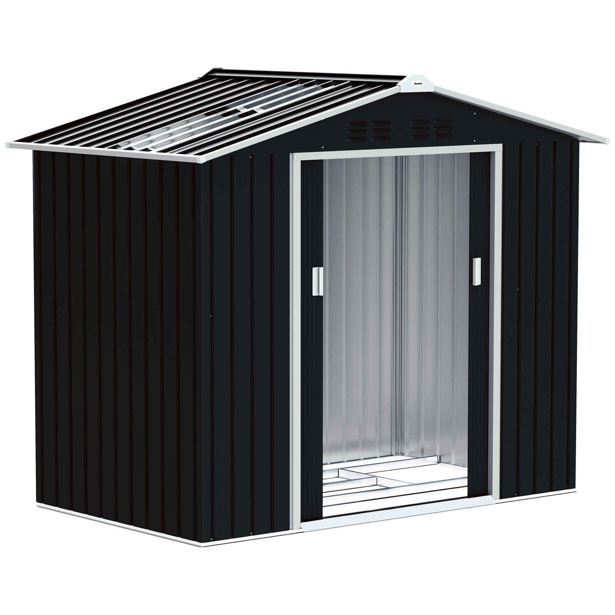 Caseta de Jardín Exterior 2,42 m² 213x130x185 cm Cobertizo de Jardín Exterior con Base de Refuerzo Sin Suelo 2 Puertas Correderas Claraboya y 4 Ventanas Cobertizo para Terraza Gris Oscuro