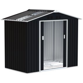 Caseta de Jardín Exterior 2,42 m² 213x130x185 cm Cobertizo de Jardín Exterior con Base de Refuerzo Sin Suelo 2 Puertas Correderas Claraboya y 4 Ventanas Cobertizo para Terraza Gris Oscuro