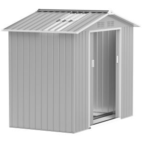 Caseta de Jardín Exterior 2,42 m² 213x130x185 cm Cobertizo de Jardín Exterior con Base de Refuerzo Sin Suelo 2 Puertas Correderas Claraboya y 4 Ventanas Cobertizo para Terraza Gris Plata