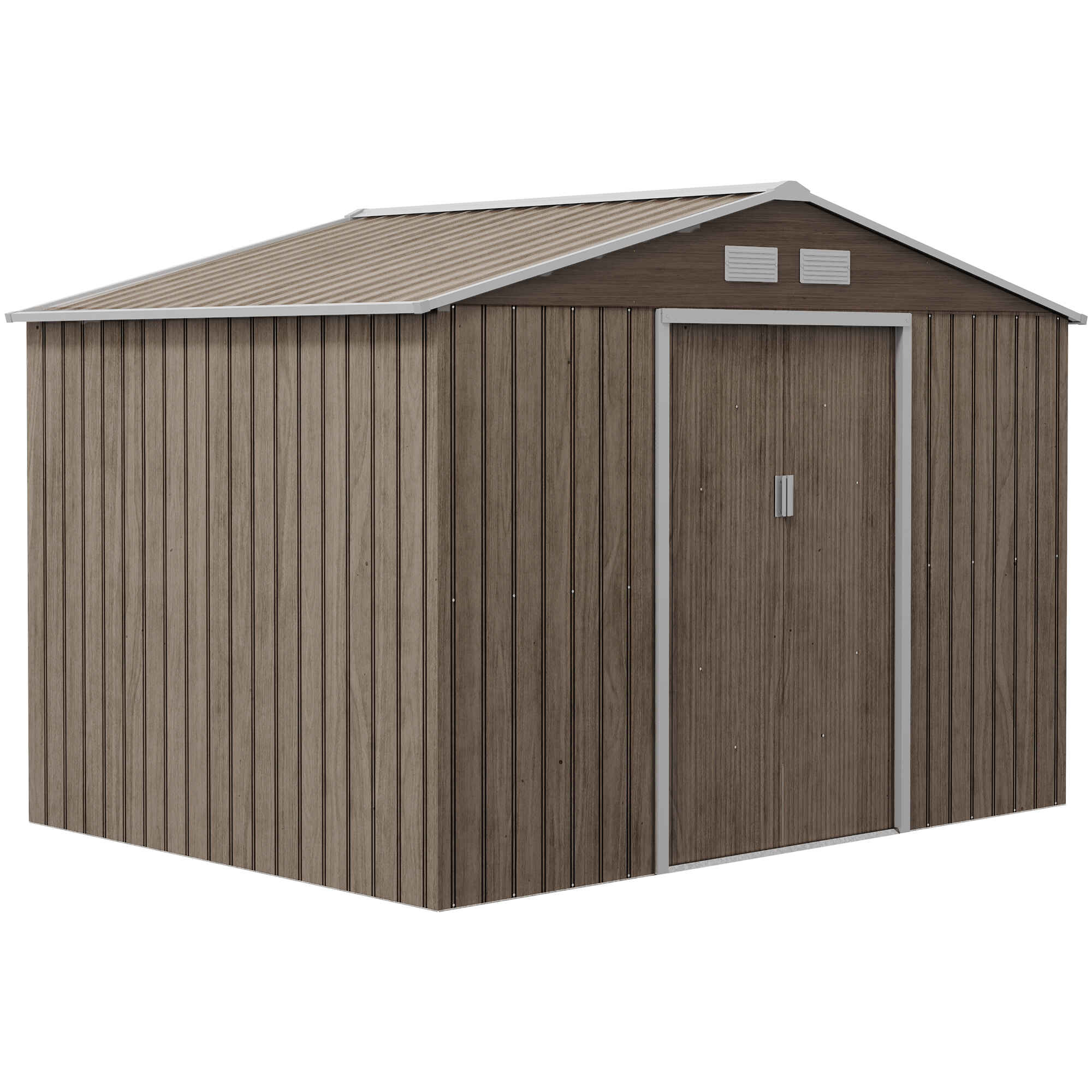 Caseta de Jardín Exterior 4,9 m² 277x195x192 cm Cobertizo de Jardín Exterior con Puerta Corredera Techo Inclinado y 4 Ventanas para Patio Terraza Efecto Madera