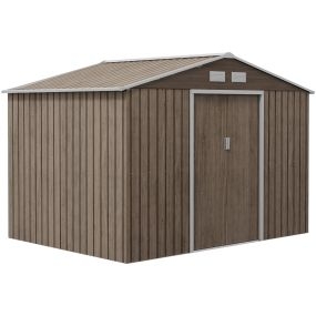 Caseta de Jardín Exterior 4,9 m² 277x195x192 cm Cobertizo de Jardín Exterior con Puerta Corredera Techo Inclinado y 4 Ventanas para Patio Terraza Efecto Madera