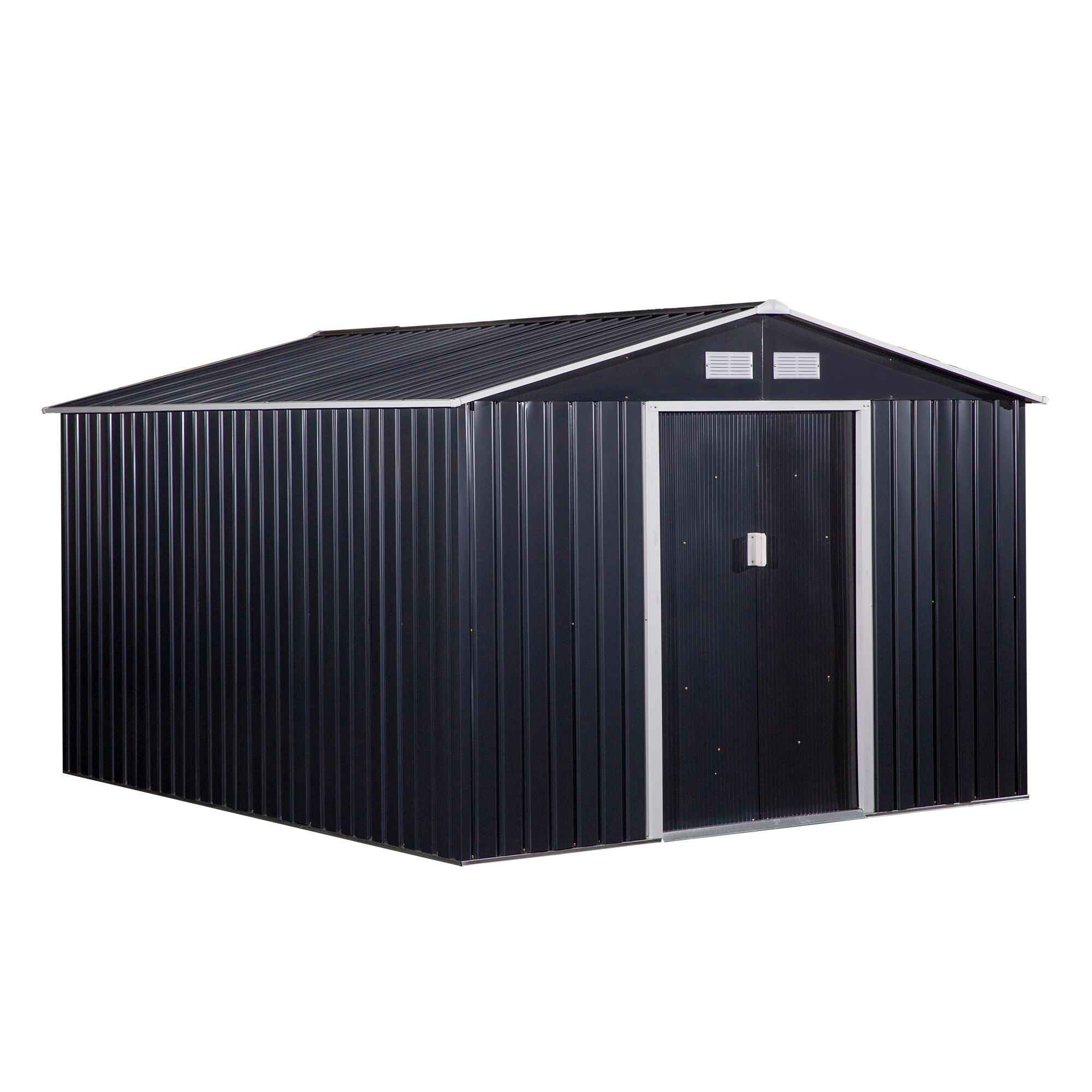 Caseta de Jardín Exterior 8,3 m² 277x322x192 cm Cobertizo de Jardín Exterior con Puerta Corredera Techo Inclinado y 4 Ventanas para Patio Terraza Gris