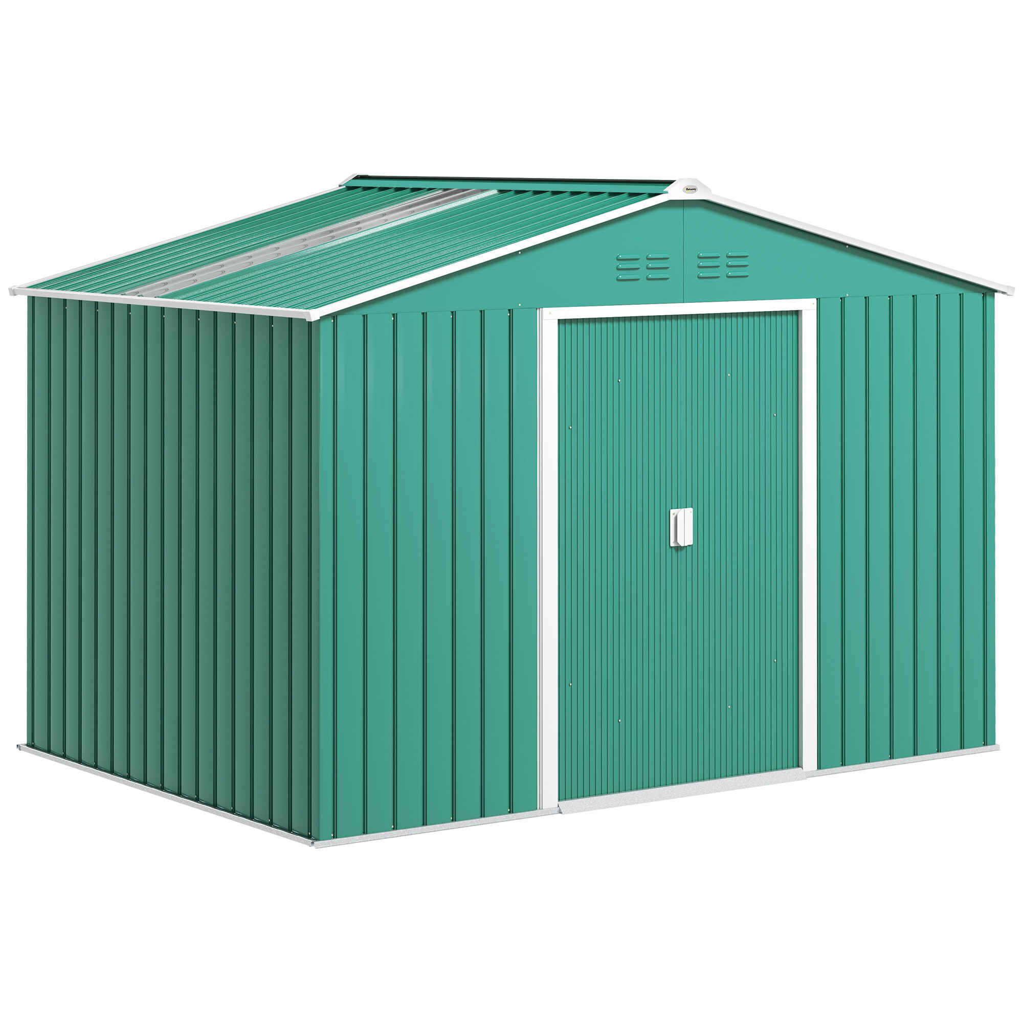Caseta de Jardín Exterior 4,9 m² 277x195x192 cm Cobertizo de Jardín Exterior con Puerta Corredera Techo Inclinado Base Refuerzo (Suelo NO Incluido) y 4 Ventanas para Patio Terraza Verde