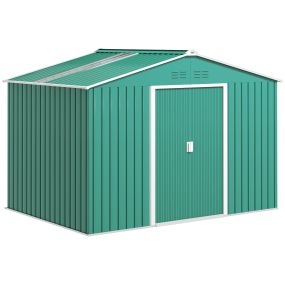 Caseta de Jardín Exterior 4,9 m² 277x195x192 cm Cobertizo de Jardín Exterior con Puerta Corredera Techo Inclinado Base Refuerzo (Suelo NO Incluido) y 4 Ventanas para Patio Terraza Verde
