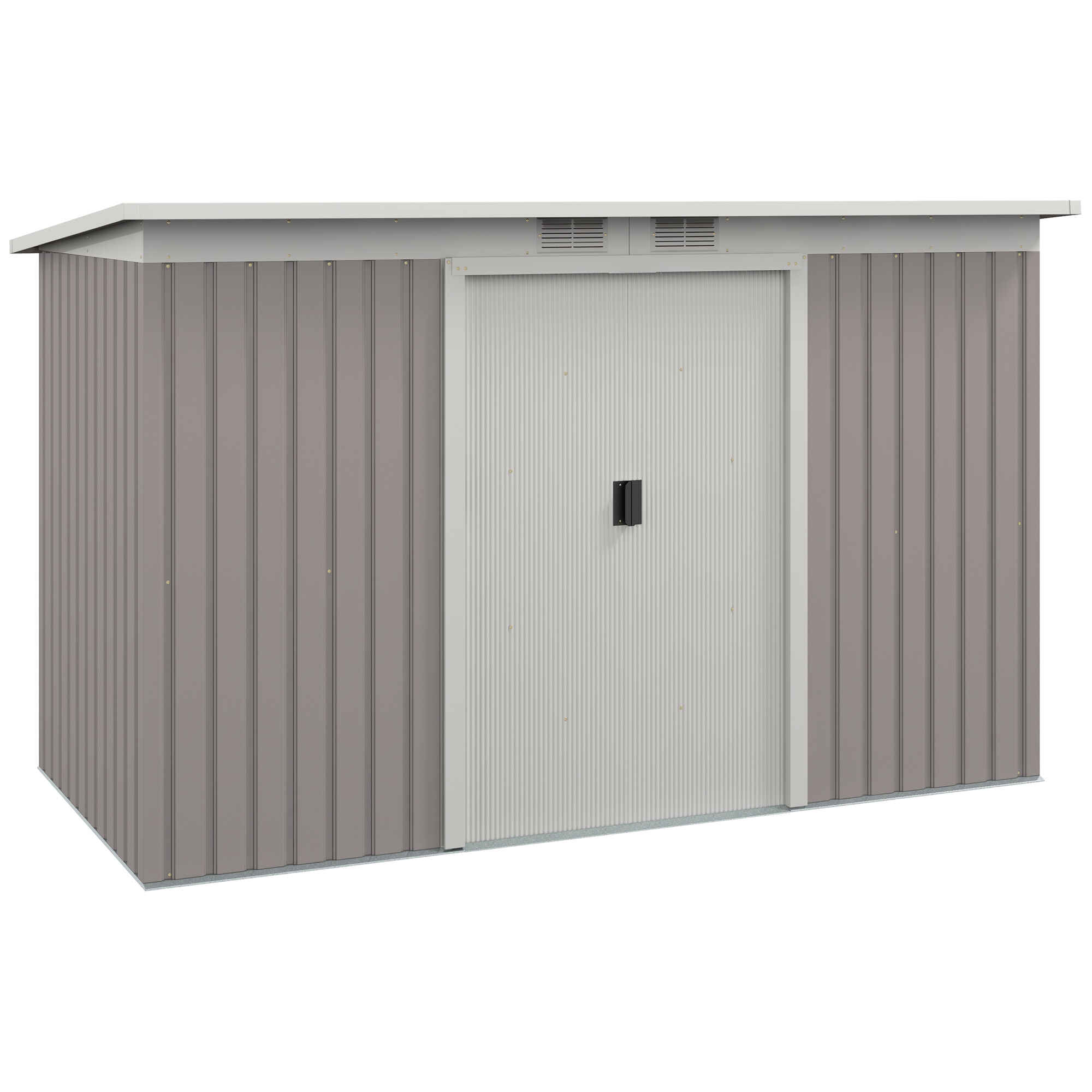 Caseta de Jardín Exterior 3,2 m² 280x130x172 cm Cobertizo de Jardín Exterior con Puerta Corredera Techo Inclinado Base y 2 Ventanas para Terraza Patio Gris Claro