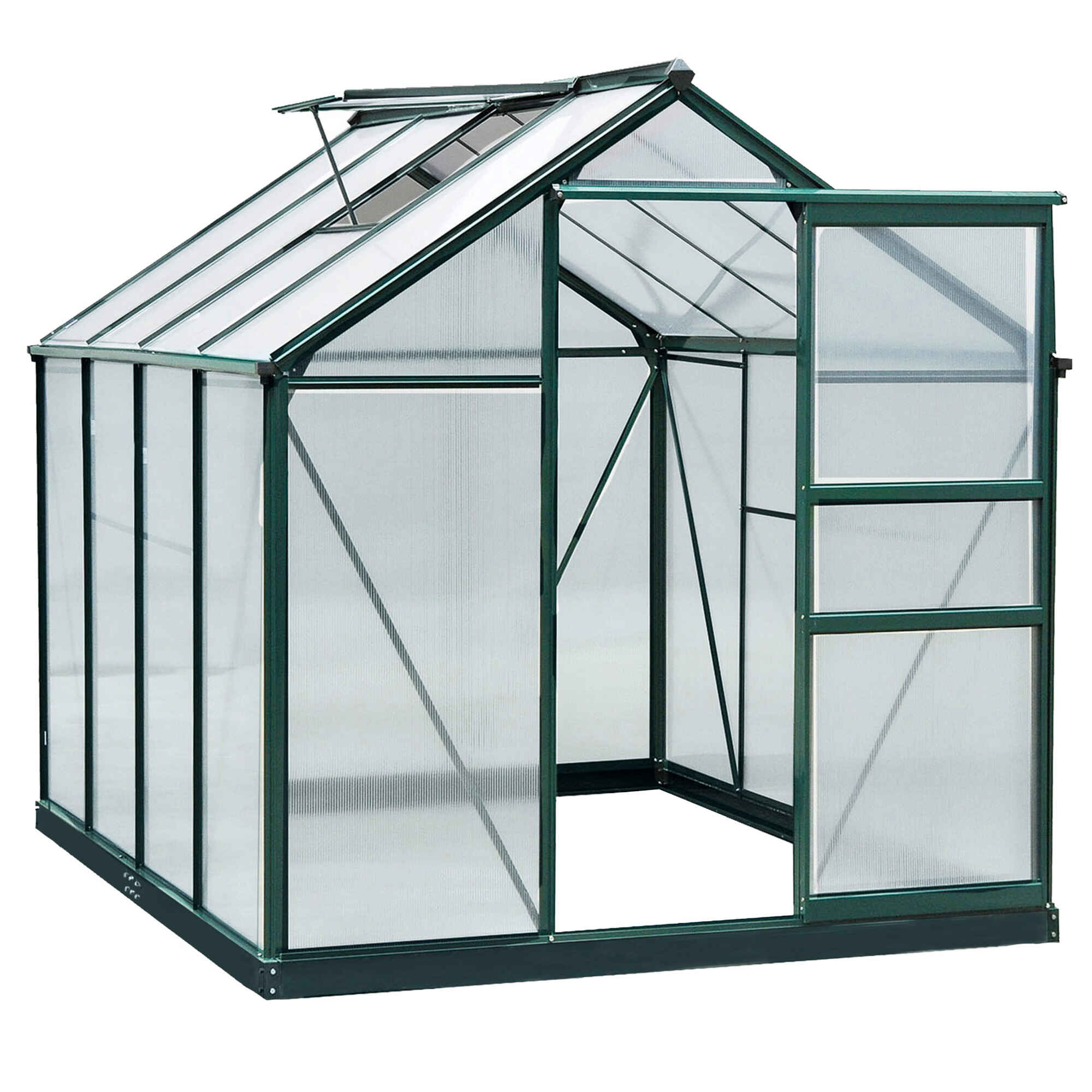 Invernadero de Jardín 2x2,5 m Policarbonato y Aluminio Vivero Casero con Tragaluz Protección UV30 y Base 4,79 m² para Macetas Cultivo Plantas Flores Transparente