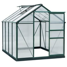 Invernadero de Jardín 2x2,5 m Policarbonato y Aluminio Vivero Casero con Tragaluz Protección UV30 y Base 4,79 m² para Macetas Cultivo Plantas Flores Transparente