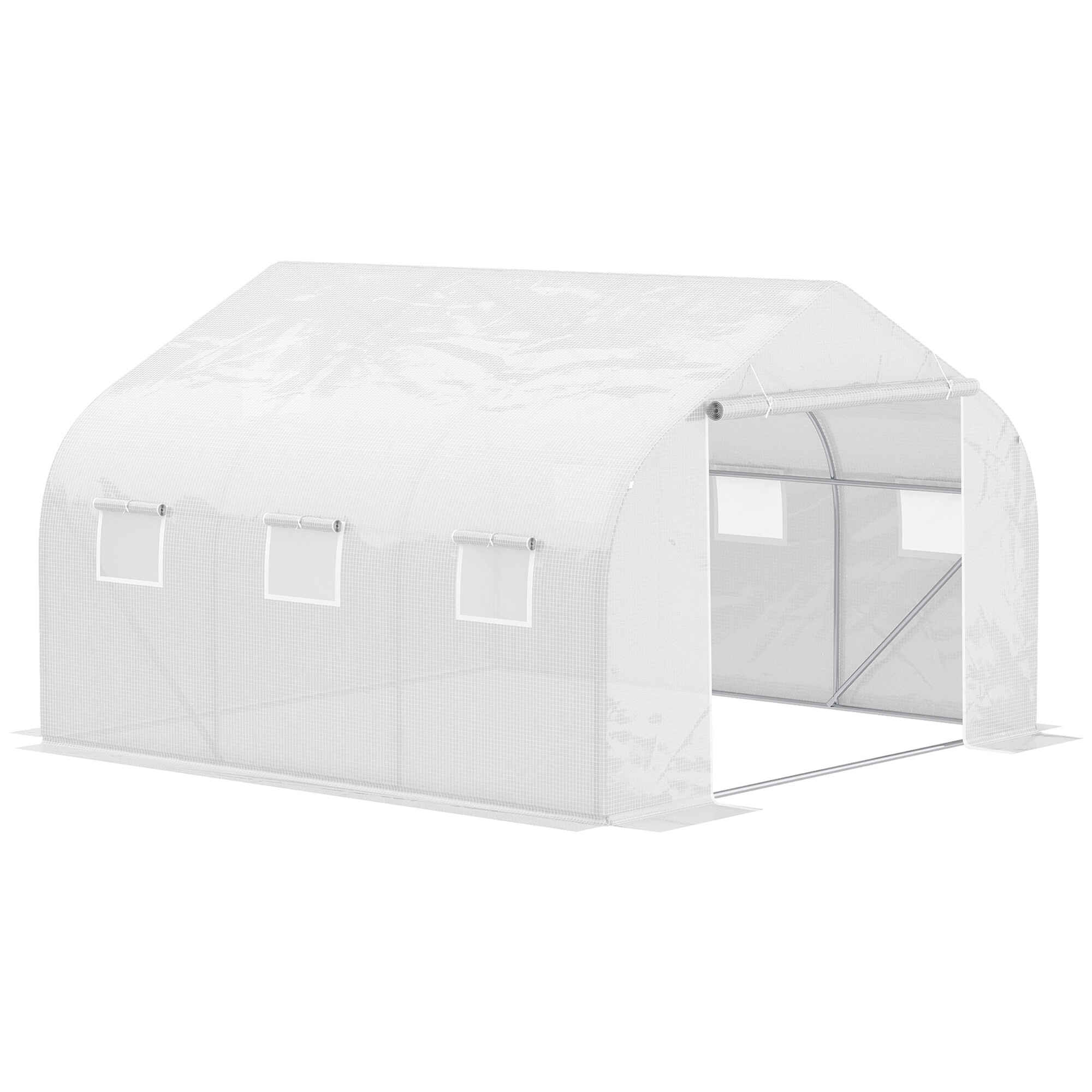 Invernadero de Exterior Invernadero de Túnel 445x300x205 cm Invernadero de Jardín con 6 Ventanas y Cubierta de Polietileno PE 140 g/m² para Plantas Flores Verduras en Patio Blanco