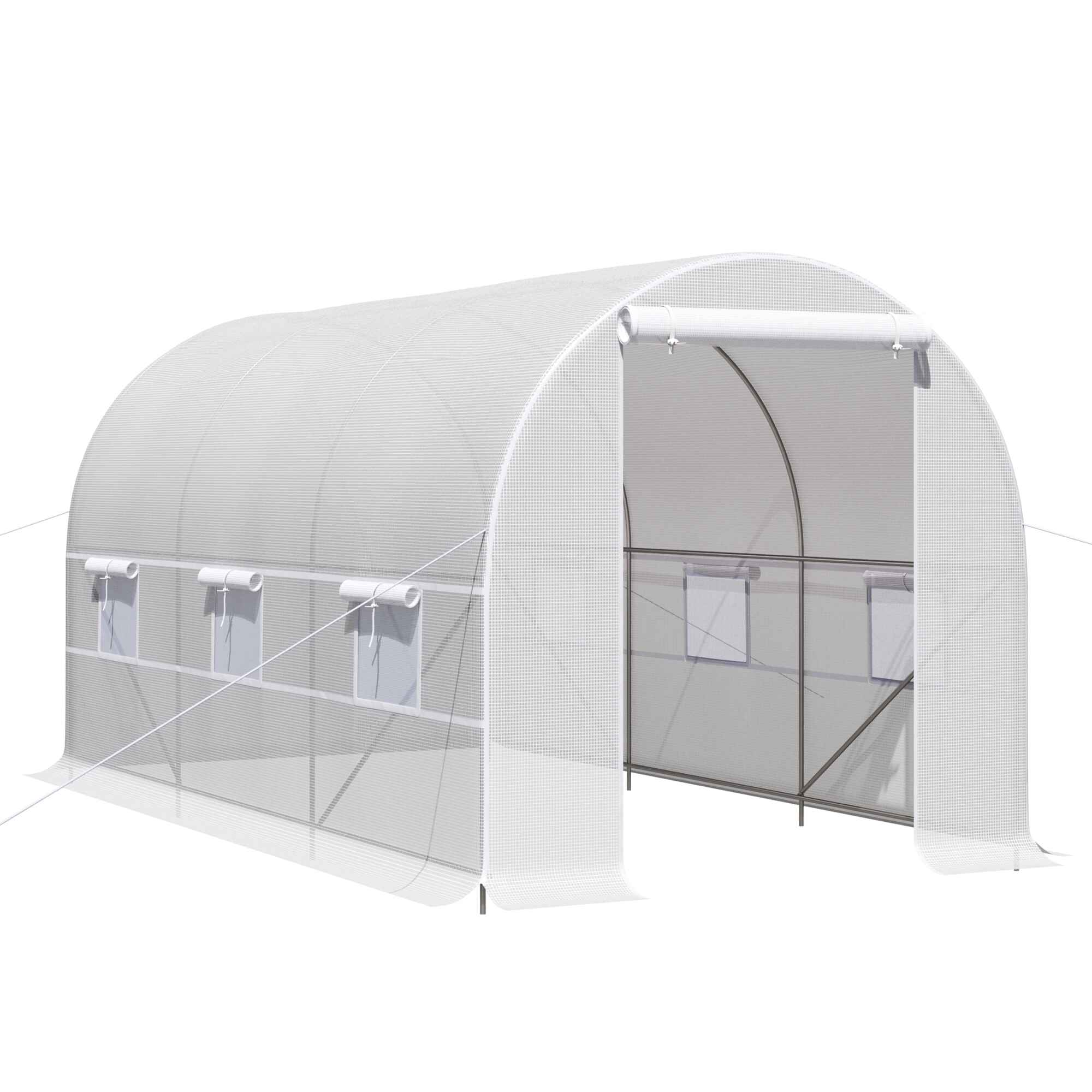 Invernadero de Exterior 4x2x2 m Invernadero de Túnel con 6 Ventanas de Malla y Puerta Enrollable con Cremallera Invernadero de Huerto Anti-UV para Patio Jardín Blanco